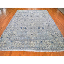 Load image into Gallery viewer, 9&#39;10&quot;x14&#39;2&quot; Blue Distressed Oushak Pure Silk With Textured Wool Hand Knotted Oriental Rug FWR398676