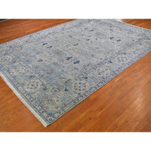 Load image into Gallery viewer, 9&#39;10&quot;x14&#39;2&quot; Blue Distressed Oushak Pure Silk With Textured Wool Hand Knotted Oriental Rug FWR398676