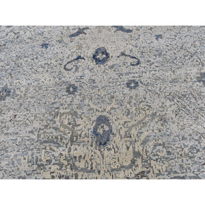 9'10"x14'2" Blue Distressed Oushak Pure Silk With Textured Wool Hand Knotted Oriental Rug FWR398676