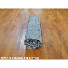 Load image into Gallery viewer, 9&#39;10&quot;x14&#39;2&quot; Blue Distressed Oushak Pure Silk With Textured Wool Hand Knotted Oriental Rug FWR398676