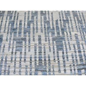10'1"x10'1" Hand Knotted Blue Pure Silk And Textured Wool Round Zigzag With Graph Design Oriental Rug FWR398790