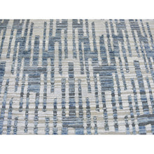 Load image into Gallery viewer, 10&#39;1&quot;x10&#39;1&quot; Hand Knotted Blue Pure Silk And Textured Wool Round Zigzag With Graph Design Oriental Rug FWR398790