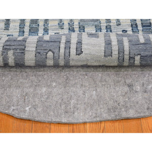 10'1"x10'1" Hand Knotted Blue Pure Silk And Textured Wool Round Zigzag With Graph Design Oriental Rug FWR398790