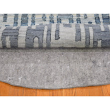 Load image into Gallery viewer, 10&#39;1&quot;x10&#39;1&quot; Hand Knotted Blue Pure Silk And Textured Wool Round Zigzag With Graph Design Oriental Rug FWR398790