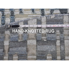 Load image into Gallery viewer, 10&#39;1&quot;x10&#39;1&quot; Hand Knotted Blue Pure Silk And Textured Wool Round Zigzag With Graph Design Oriental Rug FWR398790