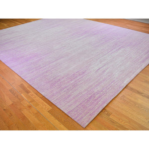 12'1"x15'2" Oversized Pink Thick And Plush Organic Wool Horizontal Ombre Design Hand Knotted Oriental Rug FWR398796