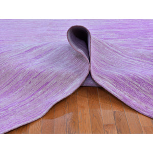 12'1"x15'2" Oversized Pink Thick And Plush Organic Wool Horizontal Ombre Design Hand Knotted Oriental Rug FWR398796