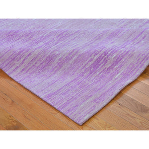 12'1"x15'2" Oversized Pink Thick And Plush Organic Wool Horizontal Ombre Design Hand Knotted Oriental Rug FWR398796
