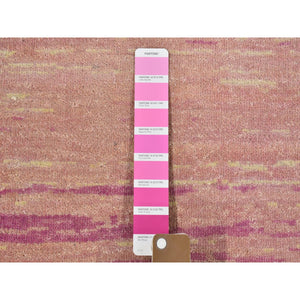 12'1"x15'2" Oversized Pink Thick And Plush Organic Wool Horizontal Ombre Design Hand Knotted Oriental Rug FWR398796