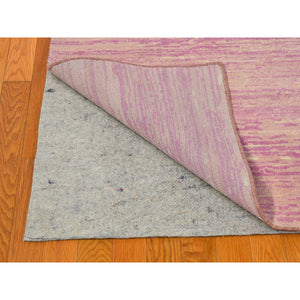 12'1"x15'2" Oversized Pink Thick And Plush Organic Wool Horizontal Ombre Design Hand Knotted Oriental Rug FWR398796