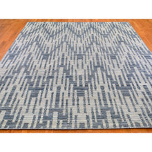 Load image into Gallery viewer, 9&#39;x12&#39;2&quot; Blue Pure Silk And Textured Wool Zigzag With Graph Design Hand Knotted Oriental Rug FWR398826