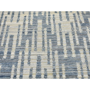 9'x12'2" Blue Pure Silk And Textured Wool Zigzag With Graph Design Hand Knotted Oriental Rug FWR398826
