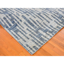 Load image into Gallery viewer, 9&#39;x12&#39;2&quot; Blue Pure Silk And Textured Wool Zigzag With Graph Design Hand Knotted Oriental Rug FWR398826