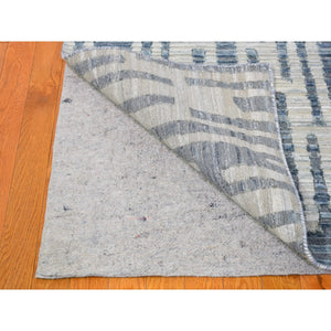 9'x12'2" Blue Pure Silk And Textured Wool Zigzag With Graph Design Hand Knotted Oriental Rug FWR398826