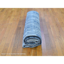 Load image into Gallery viewer, 9&#39;x12&#39;2&quot; Blue Pure Silk And Textured Wool Zigzag With Graph Design Hand Knotted Oriental Rug FWR398826