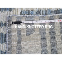 Load image into Gallery viewer, 9&#39;x12&#39;2&quot; Blue Pure Silk And Textured Wool Zigzag With Graph Design Hand Knotted Oriental Rug FWR398826