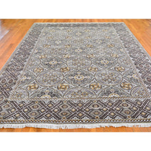 Load image into Gallery viewer, 9&#39;1&quot;x12&#39; Textured Wool And Silk Mughal Inspired Medallions Design Hand Knotted Brown Oriental Rug FWR398856