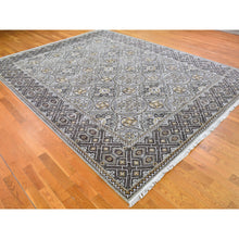 Load image into Gallery viewer, 9&#39;1&quot;x12&#39; Textured Wool And Silk Mughal Inspired Medallions Design Hand Knotted Brown Oriental Rug FWR398856