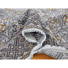 Load image into Gallery viewer, 9&#39;1&quot;x12&#39; Textured Wool And Silk Mughal Inspired Medallions Design Hand Knotted Brown Oriental Rug FWR398856