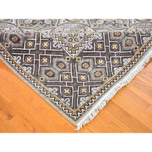 Load image into Gallery viewer, 9&#39;1&quot;x12&#39; Textured Wool And Silk Mughal Inspired Medallions Design Hand Knotted Brown Oriental Rug FWR398856