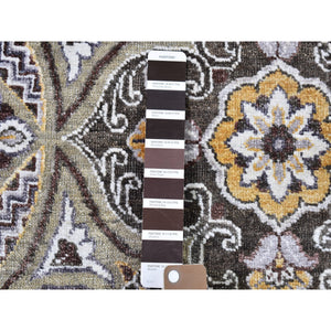 9'1"x12' Textured Wool And Silk Mughal Inspired Medallions Design Hand Knotted Brown Oriental Rug FWR398856
