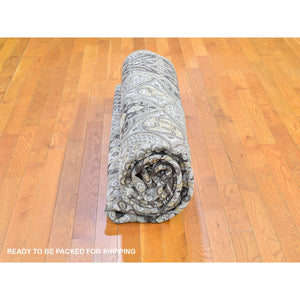 9'1"x12' Textured Wool And Silk Mughal Inspired Medallions Design Hand Knotted Brown Oriental Rug FWR398856