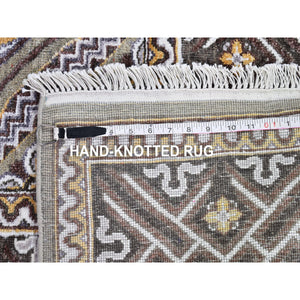 9'1"x12' Textured Wool And Silk Mughal Inspired Medallions Design Hand Knotted Brown Oriental Rug FWR398856