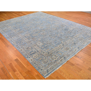 9'x12' Blue Wool And Silk Abrash Denser Weave Vegetable Dyes All Over Heriz Design Hand Knotted Oriental Rug FWR398868