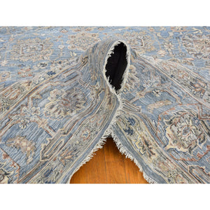 9'x12' Blue Wool And Silk Abrash Denser Weave Vegetable Dyes All Over Heriz Design Hand Knotted Oriental Rug FWR398868