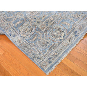 9'x12' Blue Wool And Silk Abrash Denser Weave Vegetable Dyes All Over Heriz Design Hand Knotted Oriental Rug FWR398868