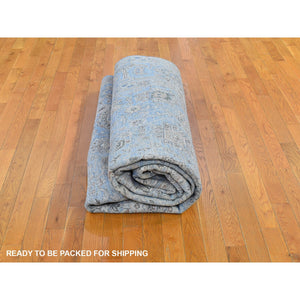 9'x12' Blue Wool And Silk Abrash Denser Weave Vegetable Dyes All Over Heriz Design Hand Knotted Oriental Rug FWR398868