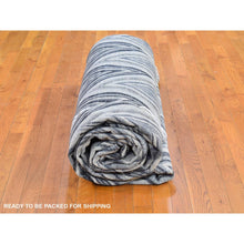 Load image into Gallery viewer, 14&#39;1&quot;x18&#39;1&quot; Oversized Gray-blue Chevron Design Textured Wool And Pure Silk Hand Knotted Oriental Rug FWR398928