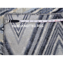 Load image into Gallery viewer, 14&#39;1&quot;x18&#39;1&quot; Oversized Gray-blue Chevron Design Textured Wool And Pure Silk Hand Knotted Oriental Rug FWR398928