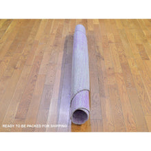 Load image into Gallery viewer, 6&#39;x6&#39; Pink Pure Wool Horizontal Ombre Design Thick And Plush Hand Knotted Round Oriental Rug FWR398994