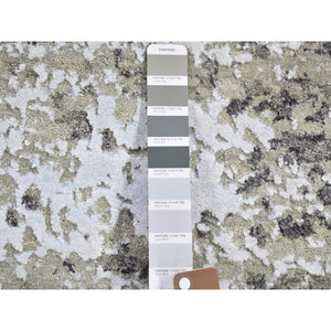 4'1"x6' Gray Persian Knot With Abstract Design Wool And Silk Denser Weave Hand Knotted Oriental Rug FWR399006