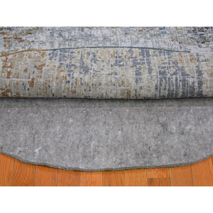 6'x6' Wool Persian Knot Round Abstract Design Denser Weave Light Gray Hand Knotted Oriental Rug FWR399078