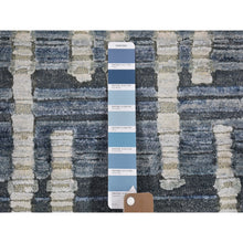 Load image into Gallery viewer, 6&#39;1&quot;x6&#39;1&quot; Blue Pure Silk And Textured Wool Zigzag With Graph Design Hand Knotted Round Oriental Rug FWR399084