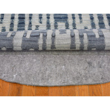 Load image into Gallery viewer, 6&#39;1&quot;x6&#39;1&quot; Blue Pure Silk And Textured Wool Zigzag With Graph Design Hand Knotted Round Oriental Rug FWR399084