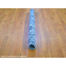 Load image into Gallery viewer, 6&#39;1&quot;x6&#39;1&quot; Blue Pure Silk And Textured Wool Zigzag With Graph Design Hand Knotted Round Oriental Rug FWR399084