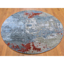 Load image into Gallery viewer, 6&#39;x6&#39; Denser Weave Charcoal Gray Round Abstract Design Wool And Silk Hand Knotted Oriental Rug FWR399096