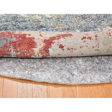 Load image into Gallery viewer, 6&#39;x6&#39; Denser Weave Charcoal Gray Round Abstract Design Wool And Silk Hand Knotted Oriental Rug FWR399096