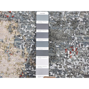 6'x6' Denser Weave Charcoal Gray Round Abstract Design Wool And Silk Hand Knotted Oriental Rug FWR399096