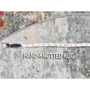6'x6' Denser Weave Charcoal Gray Round Abstract Design Wool And Silk Hand Knotted Oriental Rug FWR399096