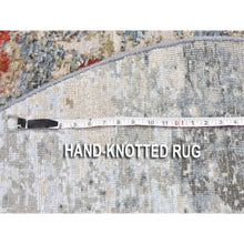 Load image into Gallery viewer, 6&#39;x6&#39; Denser Weave Charcoal Gray Round Abstract Design Wool And Silk Hand Knotted Oriental Rug FWR399096
