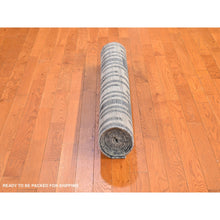 Load image into Gallery viewer, 4&#39;x12&#39;4&quot; Zigzag With Graph Design Blue Pure Silk And Textured Wool Wide Runner Hand Knotted Oriental Rug FWR399108