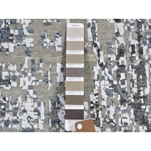 2'6"x12' Gray Persian Knot With Abstract Design Wool Denser Weave Hand Knotted Runner Oriental Rug FWR399162