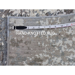 4'x6' Blue Abstract Design Wool And Silk Hi-low Pile Denser Weave Hand Knotted Oriental Rug FWR399168