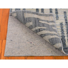 Load image into Gallery viewer, 2&#39;6&quot;x10&#39;4&quot; Blue Pure Silk And Textured Wool Wide Runner Zigzag With Graph Design Hand Knotted Oriental Rug FWR399192