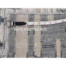 Load image into Gallery viewer, 2&#39;6&quot;x10&#39;4&quot; Blue Pure Silk And Textured Wool Wide Runner Zigzag With Graph Design Hand Knotted Oriental Rug FWR399192