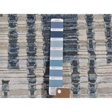 Load image into Gallery viewer, 2&#39;7&quot;x8&#39;2&quot; Blue Pure Silk And Textured Wool Zigzag With Graph Design Hand Knotted Runner Oriental Rug FWR399210